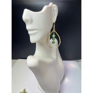 Handcrafted Gold and Green Teardrop Dangle Earrings